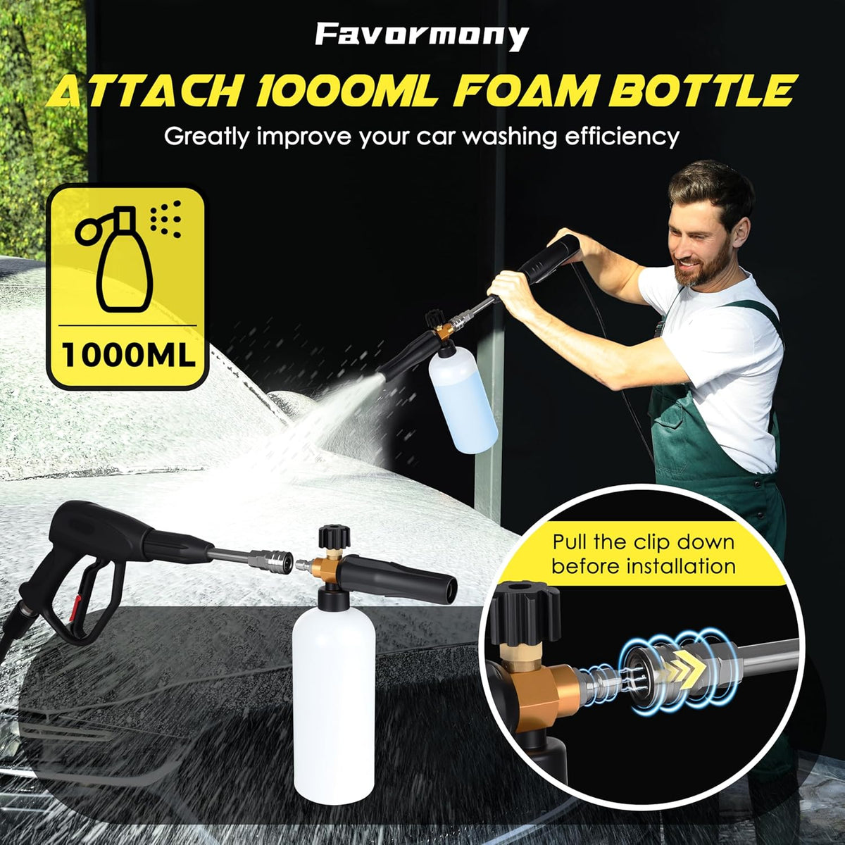 Portable Compact Electric Pressure Cleaner With 33FT Extension Hose, 3 Nozzles And Foam Cannon