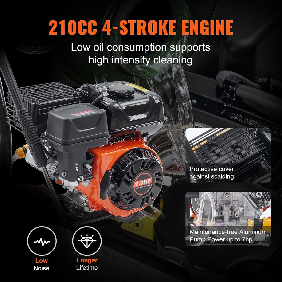 VEVOR Gas Powered Pressure Washer 3400 PSI 2.6 GPM With 5 Quick Connect Nozzles - Copper Pump