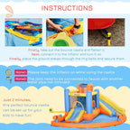 Outsunny 5-in-1 Inflatable Water Slide Bounce House, Orange Blue Yellow, 450W Air Blower