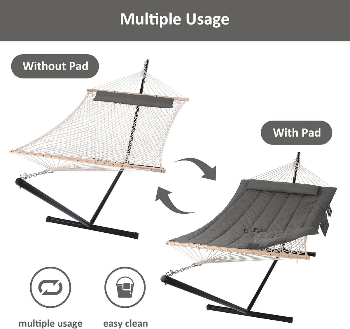 SUNCREAT Rope Hammock With Stand And Rain Cover - 12 ft