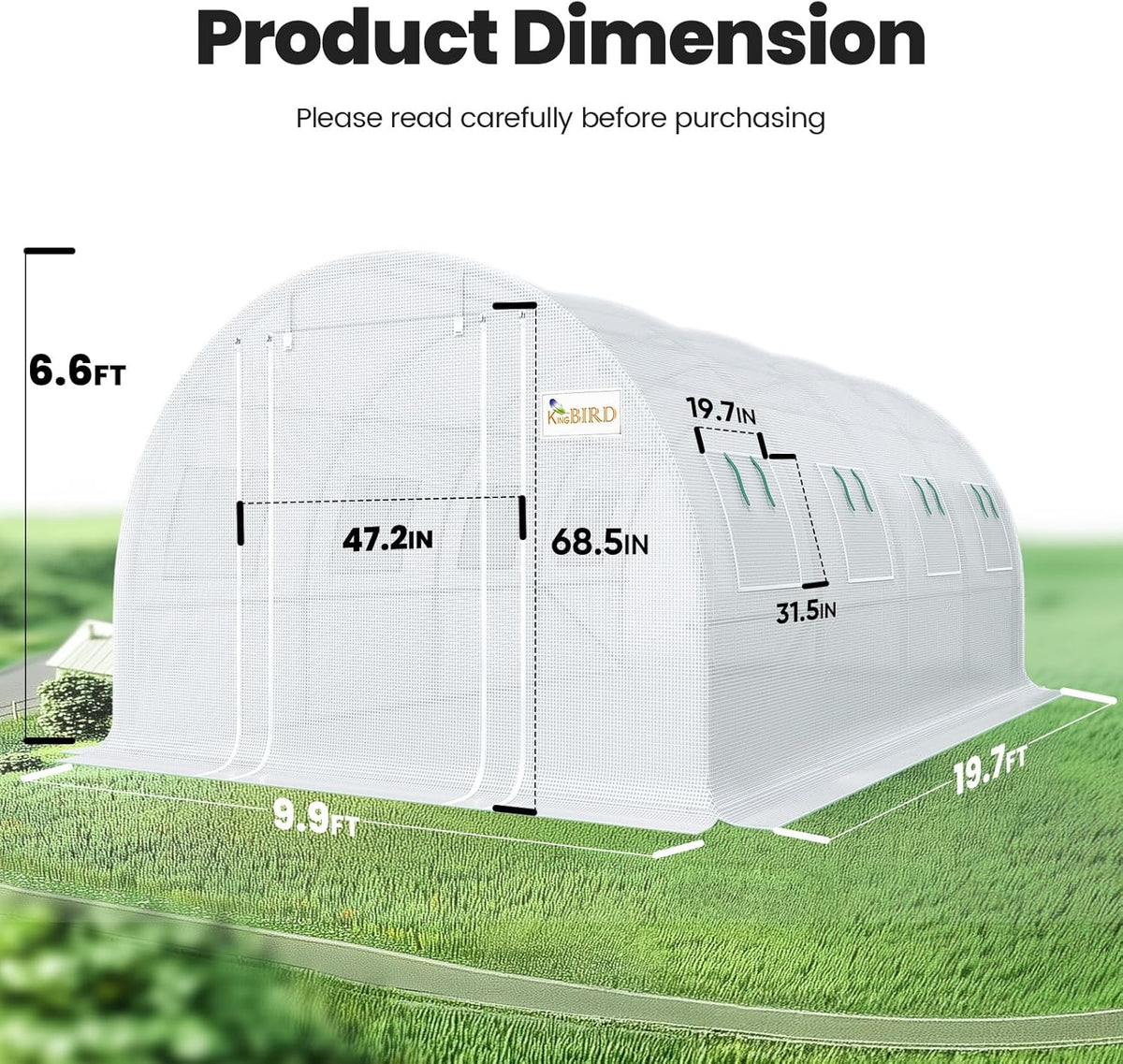 KING BIRD Walk-In Greenhouse 20x10x6.6FT White