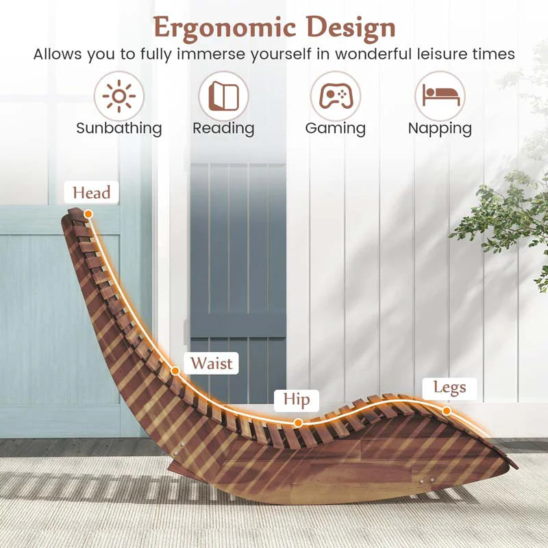 Acacia Wood Outdoor Patio Rocking Chair With Widened Slatted Seat And High Back