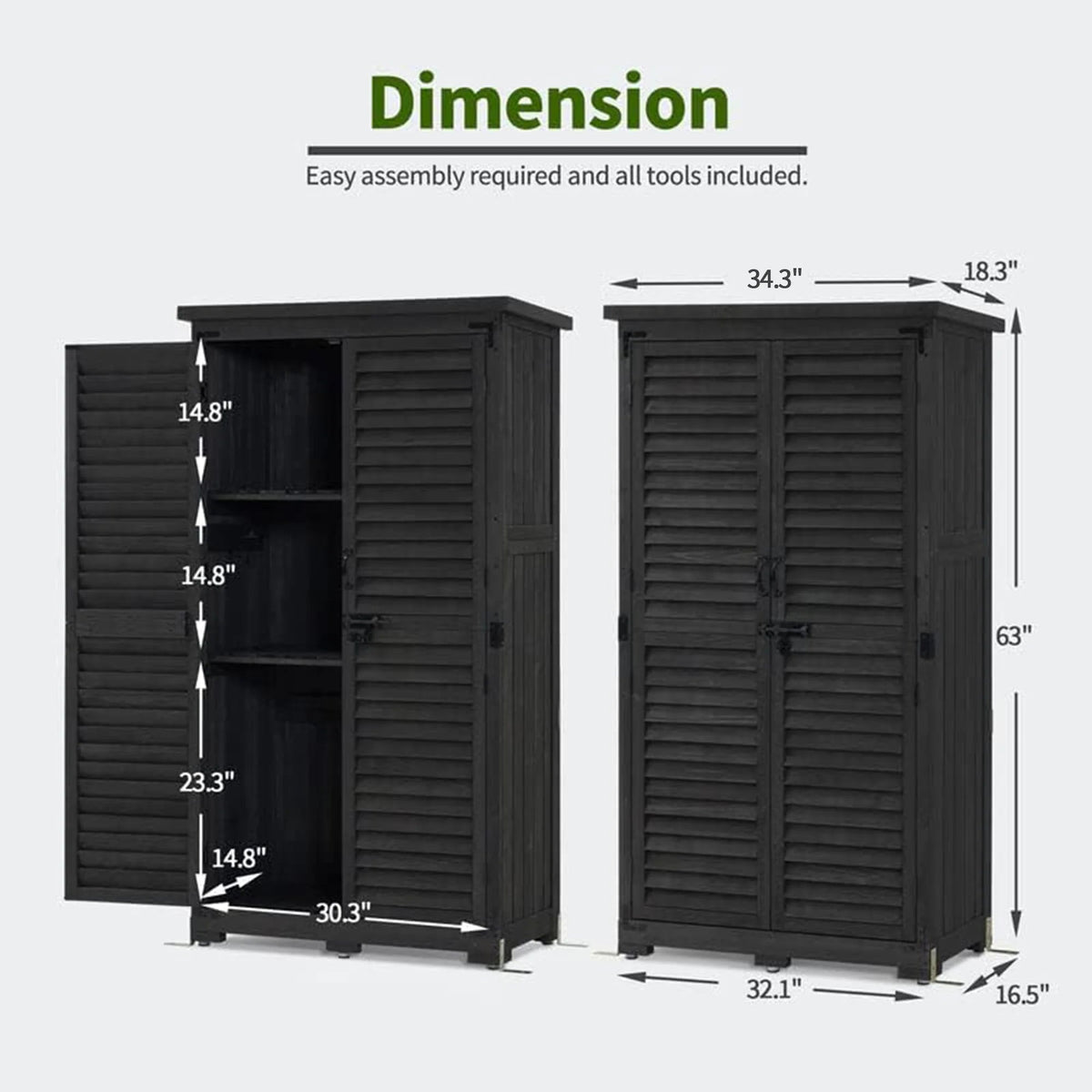 MCombo Tall Garden Wood Storage Shed, Brown - 1.52 x 2.85 ft