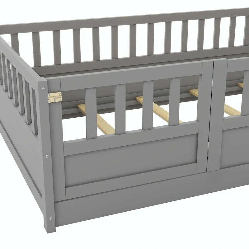 Montessori Children's Floor Bed With Support Slat, Twin / Full, Pine And Plywood