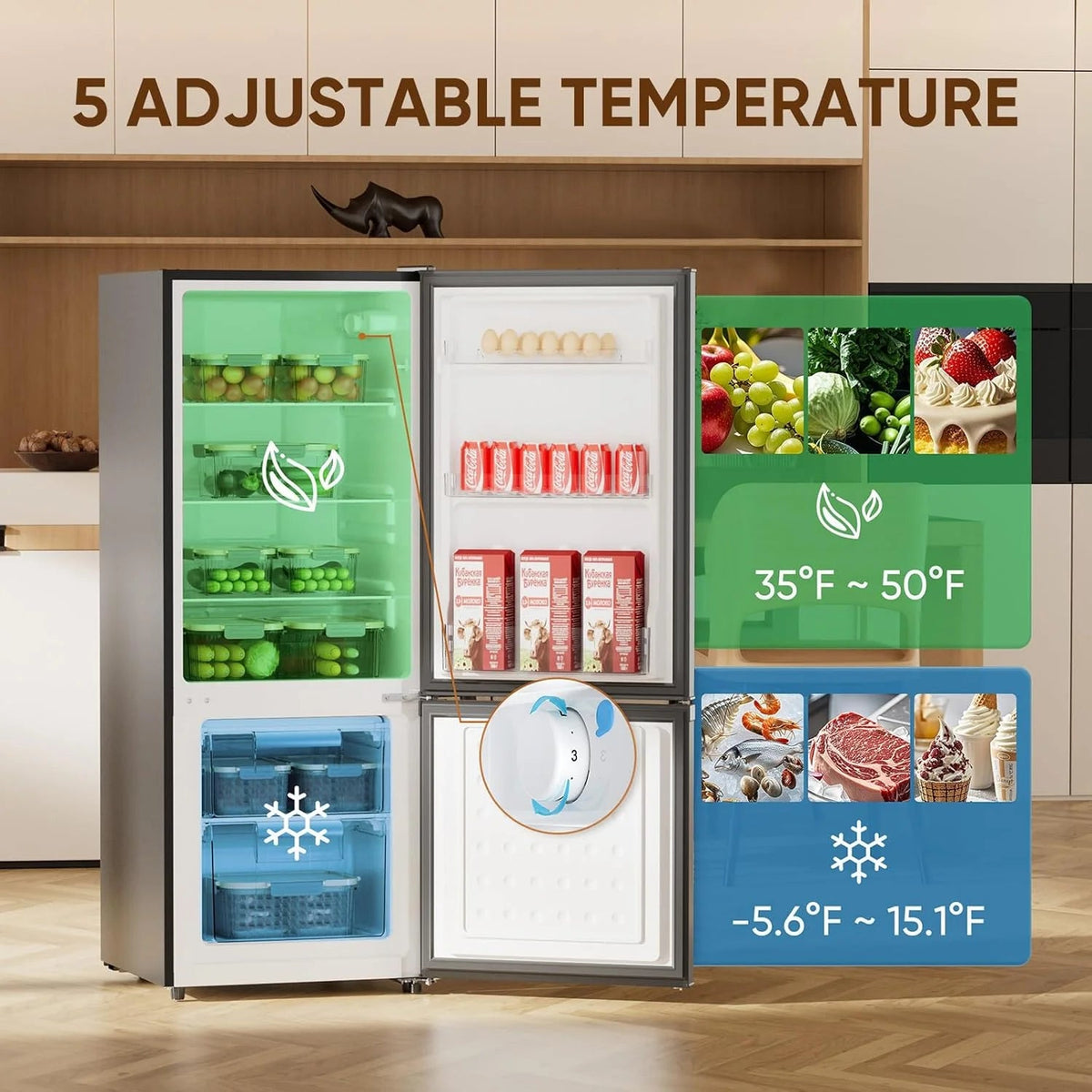 Upstreman Refrigerator With Bottom Freezer, 7.1 Cu.Ft, Black - BM71