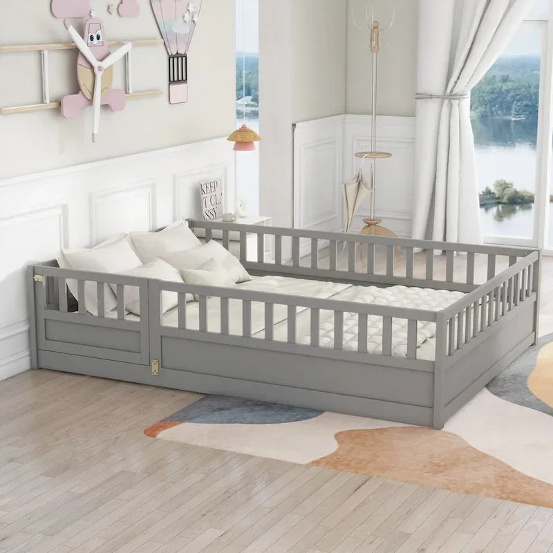 Montessori Children's Floor Bed With Support Slat, Twin / Full, Pine And Plywood