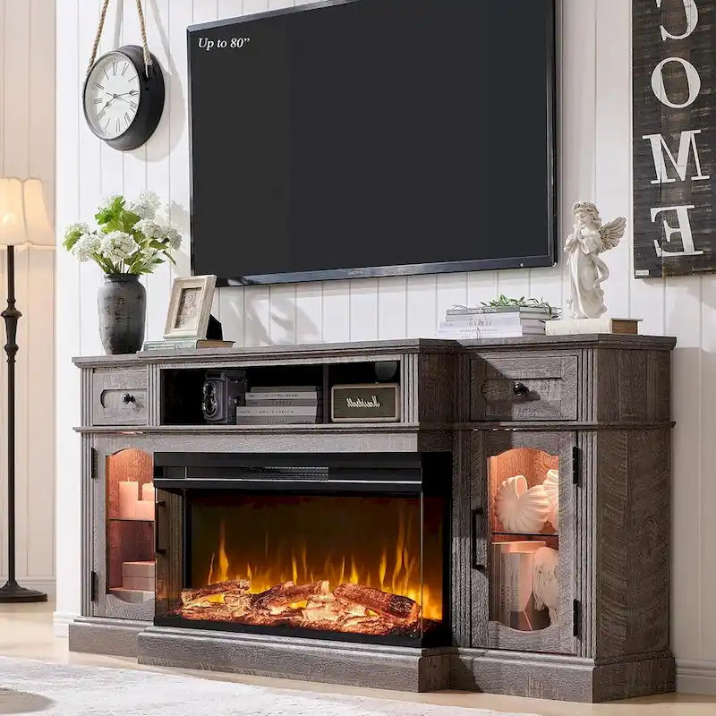 Farmhouse Electric Fireplace TV Stand For TVs Up To 80 Inches - 70W x 16D x 32H