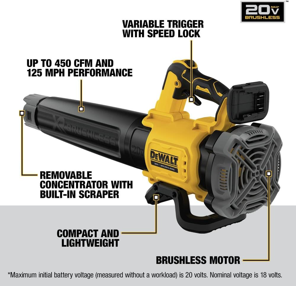 DEWALT 20V MAX XR Cordless Handheld Leaf Blower, 125-MPH 450-CFM - DCBL722B