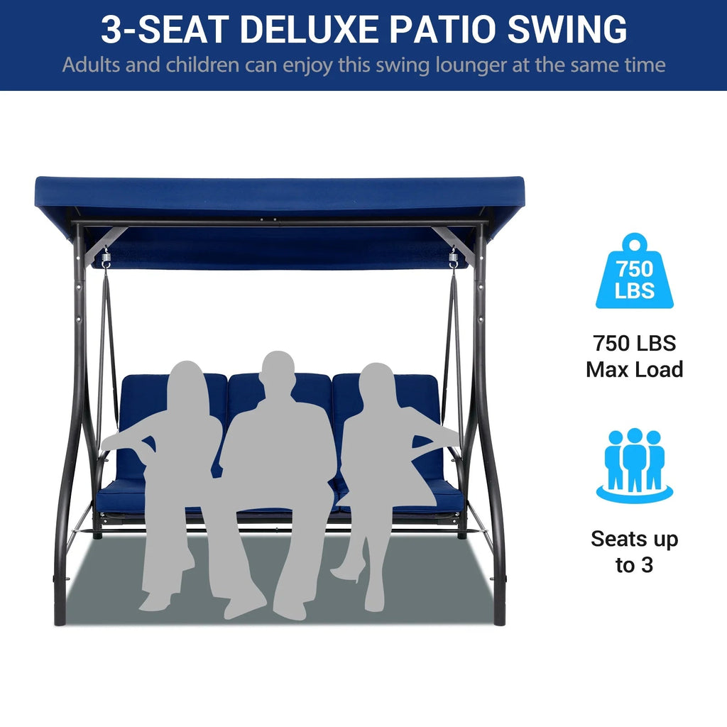 Arlopu 3-Person Outdoor Convertible Porch Swing Glider With Canopy