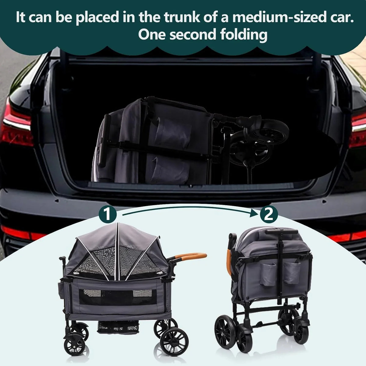 Wagon Stroller For 2 Kids And Cargo With 5-Point Harness