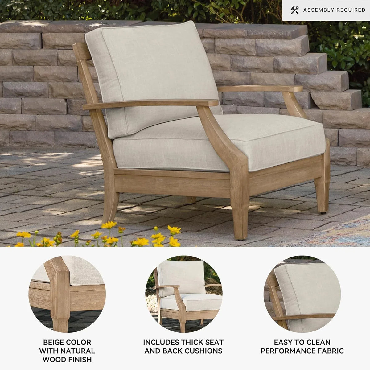 Signature Design by Ashley Clare View Outdoor Patio Eucalyptus Sofa With Cushions, Beige