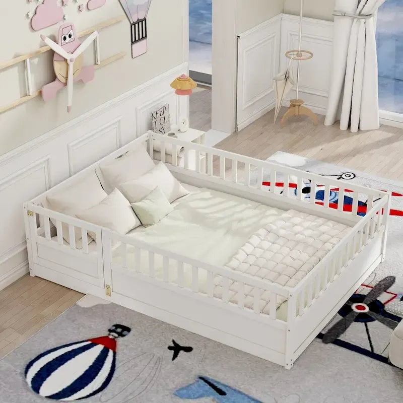 Montessori Children's Floor Bed With Support Slat, Twin / Full, Pine And Plywood
