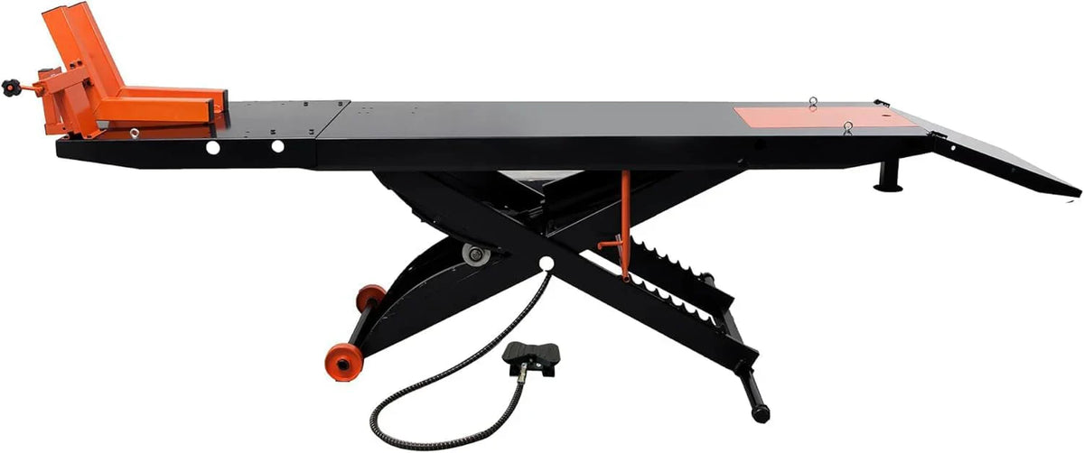 APlusLift Air-Operated Motorcycle & ATV Lift Table, 1500LB, 48in Wide With Side Extensions - MT1500X