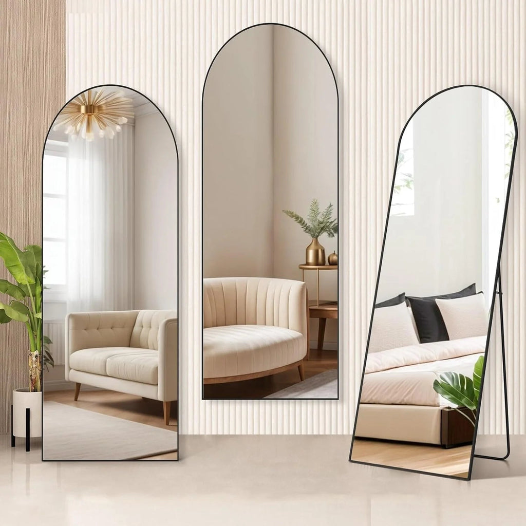 Full-Length Arched Floor Mirror, 64in H x 21in W, Aluminum Alloy Frame