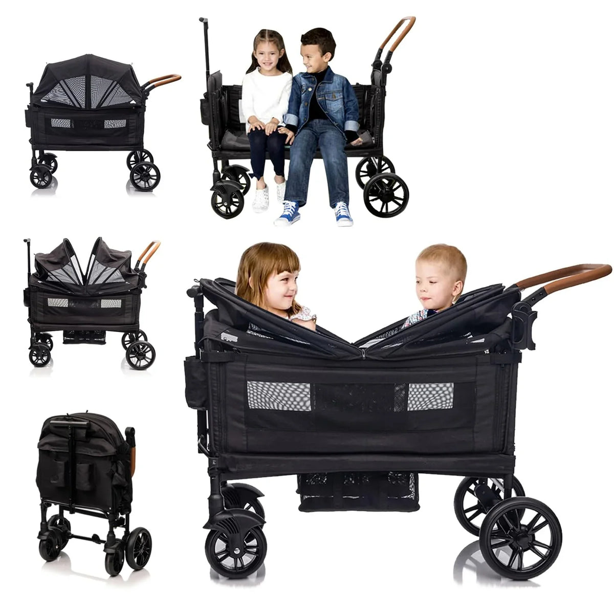 Wagon Stroller For 2 Kids And Cargo With 5-Point Harness