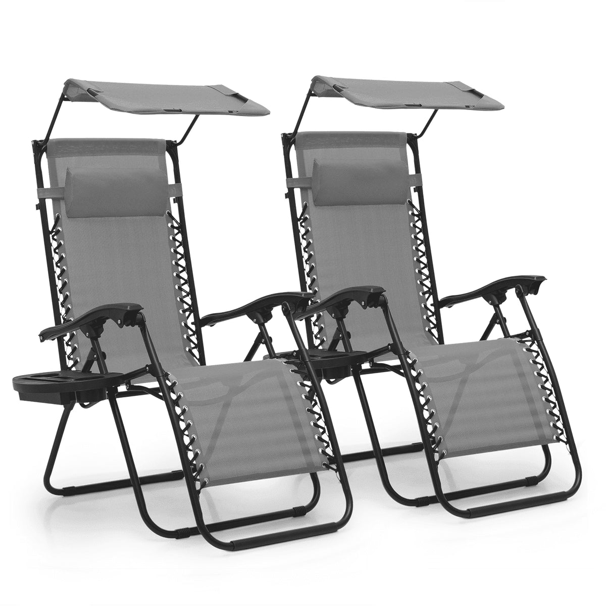 MoNiBloom Zero Gravity Reclining Chairs Set Of 2 With Canopy Shade And Headrest, Black - 330 lbs