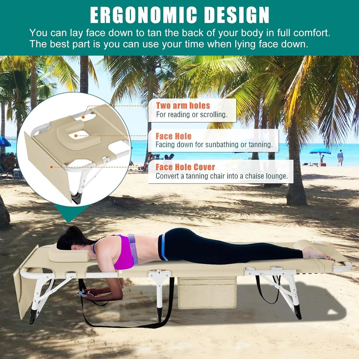 Slsy 5-Position Adjustable Folding Lounge Chair And Cot - 75.2" x 25.6" x 11.8"