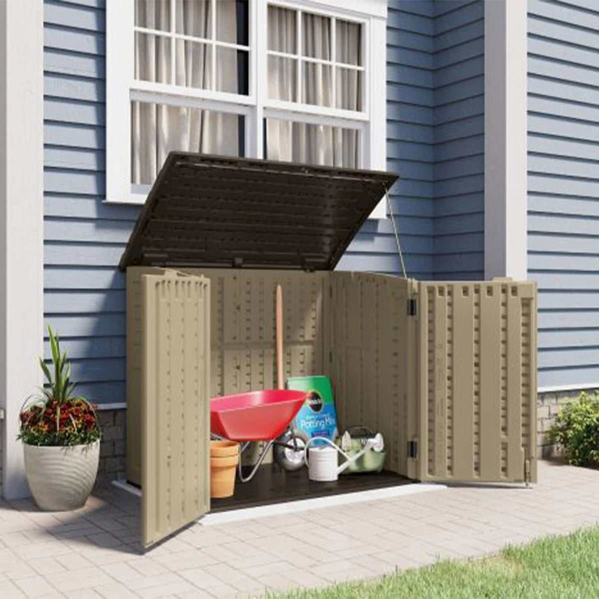 Suncast All-Weather Resin Horizontal Outdoor Storage Shed, 34 Cu. Ft., Taupe