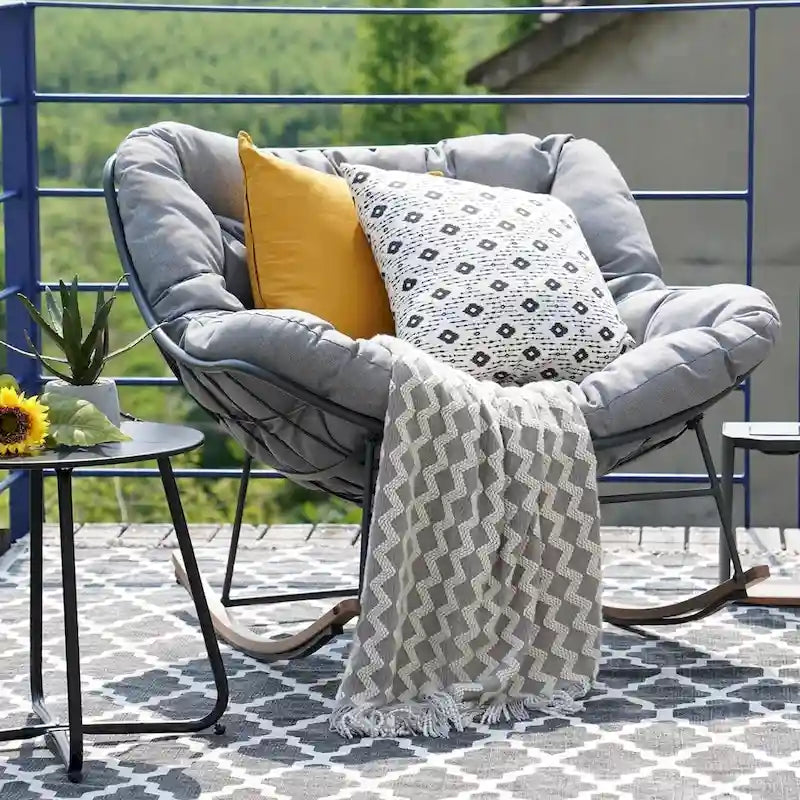 Indoor Outdoor Egg Freestyle Patio Rocking Chair With Cushion