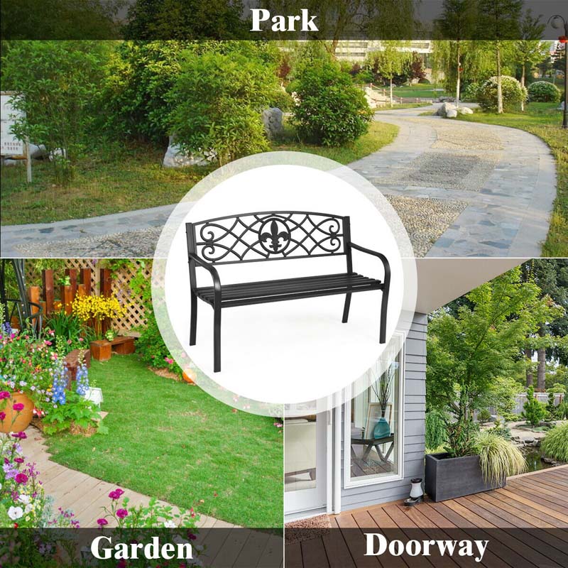 50.5in Black Steel Outdoor Patio Garden Bench - 500lbs Capacity