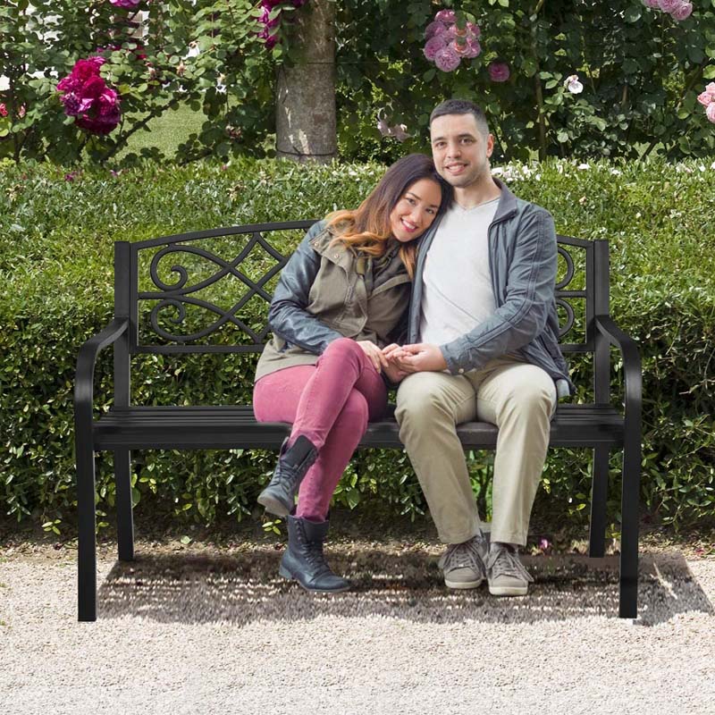 50.5in Black Steel Outdoor Patio Garden Bench - 500lbs Capacity