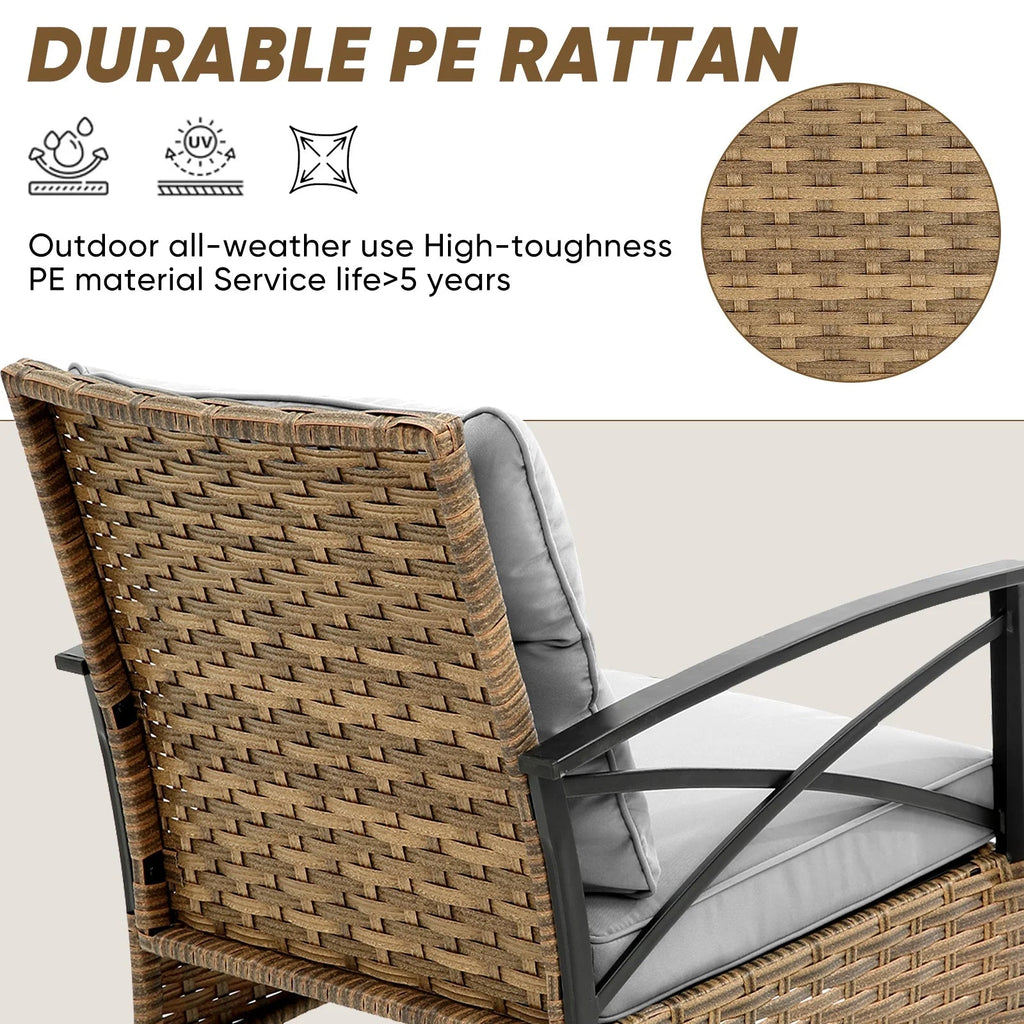 Seizeen 3-Piece Patio Conversation Set With Rocking Chairs And 2-Tier Coffee Table