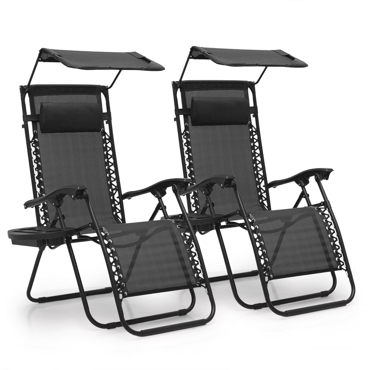 MoNiBloom Zero Gravity Reclining Chairs Set Of 2 With Canopy Shade And Headrest, Black - 330 lbs
