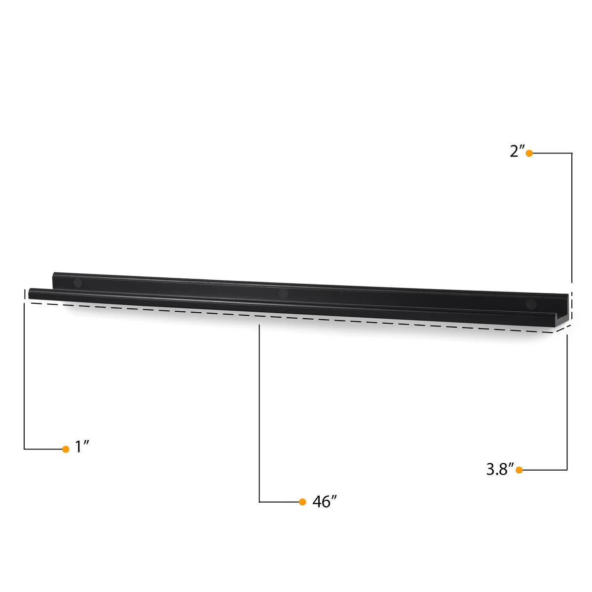 Floating Wall Shelves, Set Of 4, 46 x 3.8 x 2 Inch MDF Wood Picture Ledges