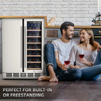 Ecojoy 24 Inch Dual Zone Wine And Beverage Refrigerator, 20 Bottles And 57 Cans