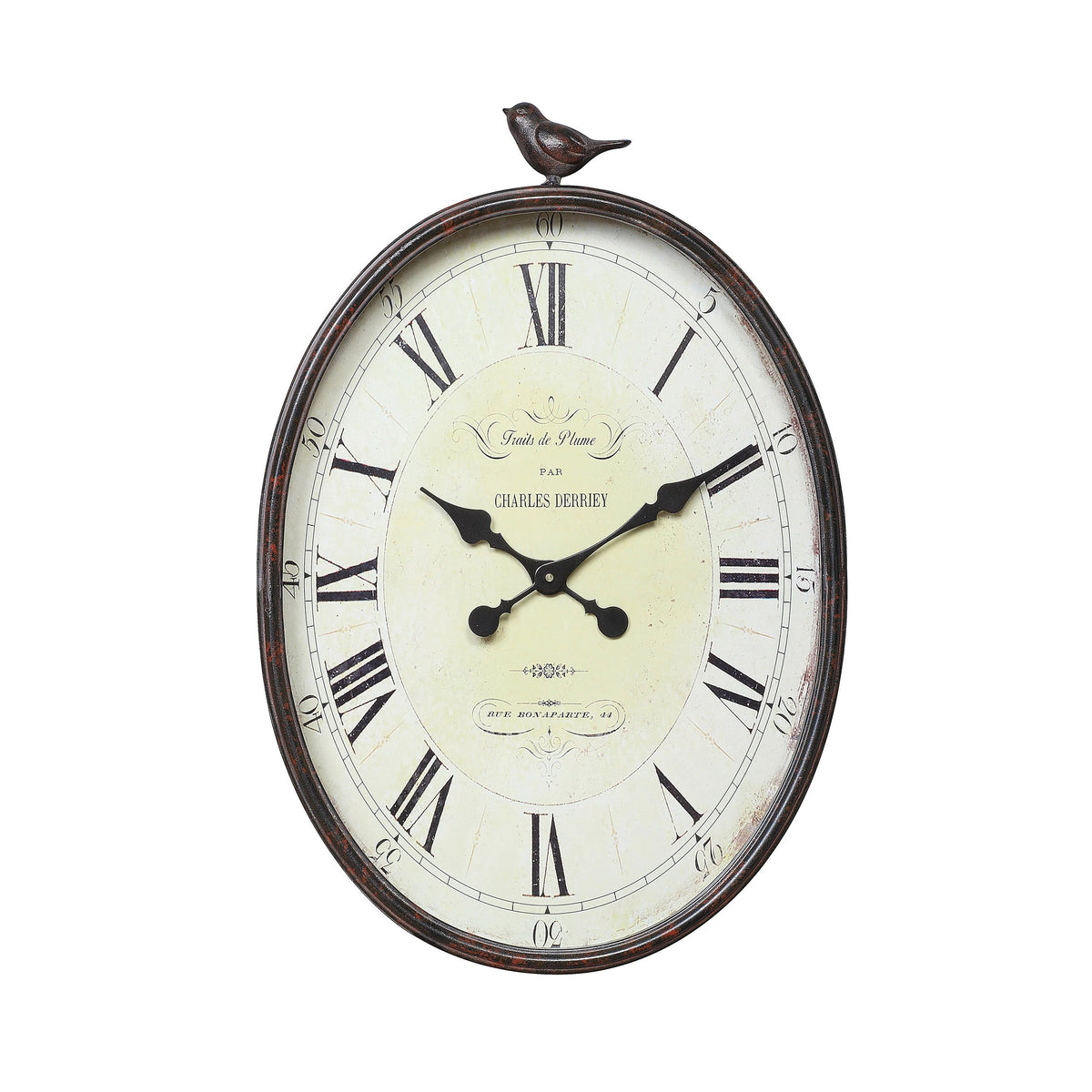 Metal Oval Wall Clock With Bird Design, 17 in L x 3 in W x 25.25 in H - Vintage