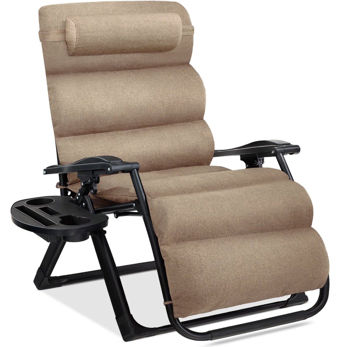 Best Choice Products Oversized Zero Gravity Folding Recliner With Removable Cushion And Side Tray - Fossil Gray