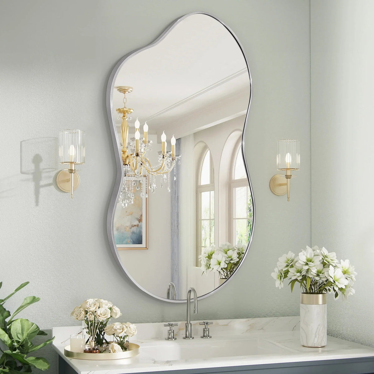 Asymmetrical Irregular Wall Mirror, 20x36, 24x36, Or 26x46, Gold, Black, Or Silver