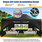 HOTEEL Heavy Duty Pop-Up Canopy Tent 10x15, 4 Sidewalls, Black