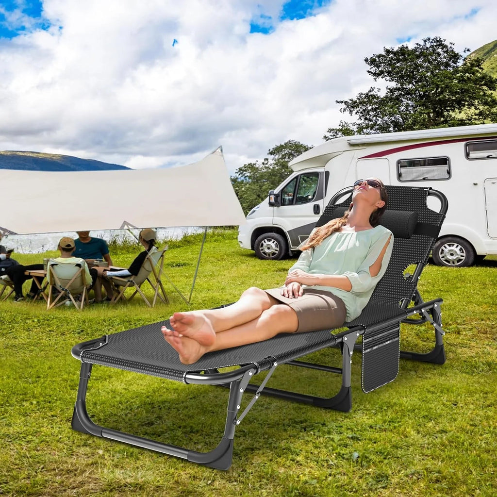 Slsy 5-Position Adjustable Folding Lounge Chair And Cot - 75.2" x 25.6" x 11.8"