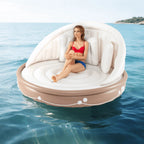 Costway Canopy Inflatable Pool Float Lounge, 71'' x 71'' x 63'' - White Brown Silver