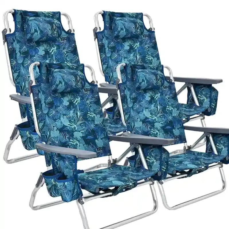 Costway Folding Backpack Beach Chairs, Set Of 4, 5 Recline Positions, Aluminum