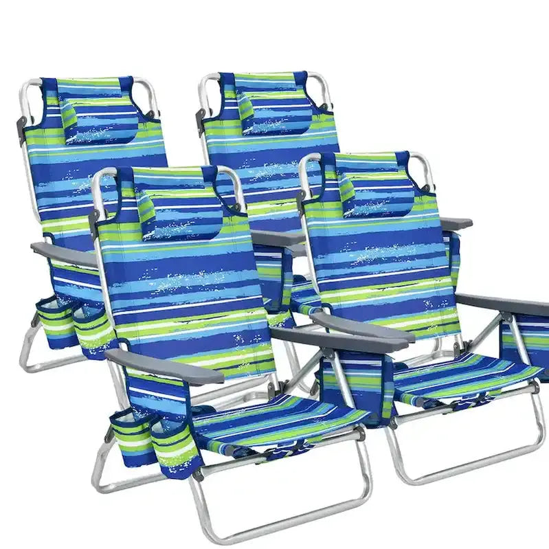 Costway Folding Backpack Beach Chairs, Set Of 4, 5 Recline Positions, Aluminum