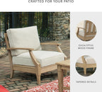 Signature Design by Ashley Clare View Outdoor Patio Eucalyptus Sofa With Cushions, Beige