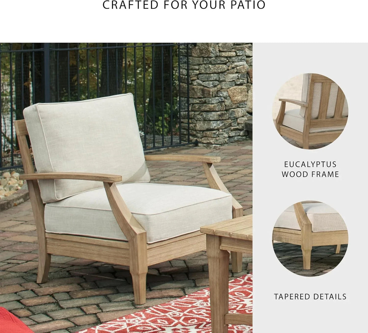 Signature Design by Ashley Clare View Outdoor Patio Eucalyptus Sofa With Cushions, Beige