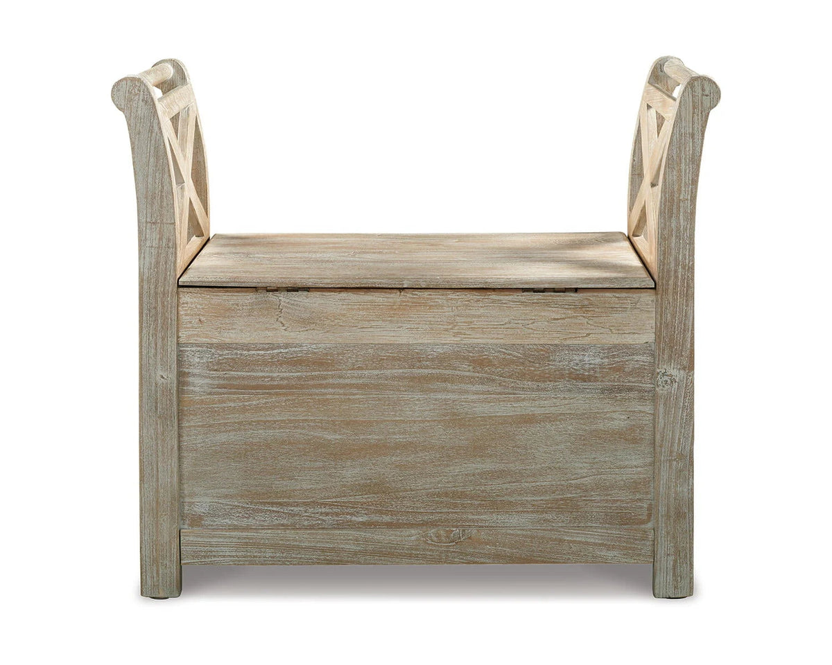 Signature Design by Ashley Accent Bench, Whitewash - Fossil Ridge