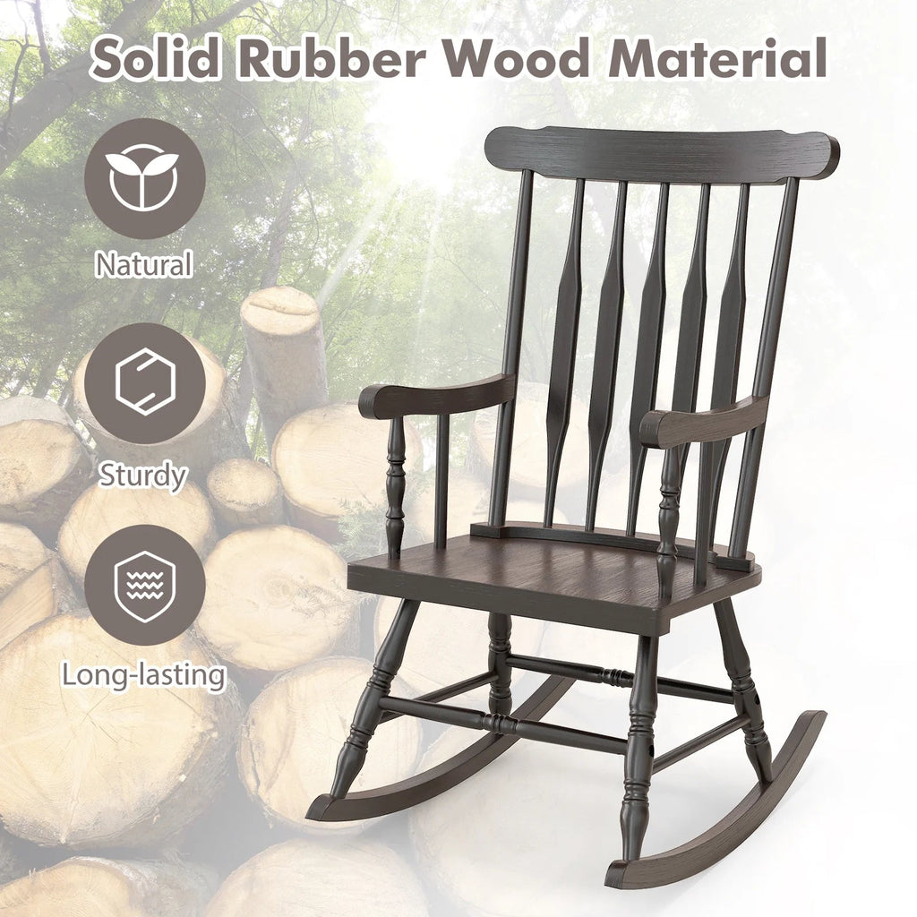 Costway Rubber Wood Rocking Chair, White, 22 x 32 x 44 in, 300 lbs