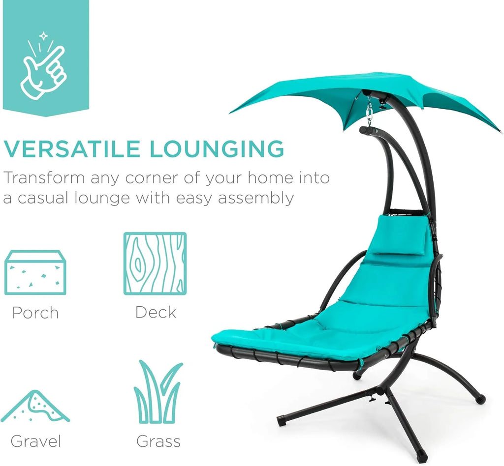 Best Choice Products Outdoor Hanging Steel Chaise Lounge Chair With Canopy, Charcoal Gray - SKY5871