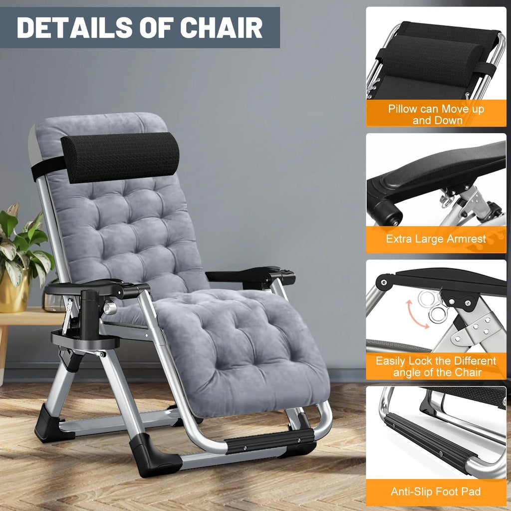 NAIZEA Zero Gravity Chair With Removable Cushion, Cup Holder, and Black Color