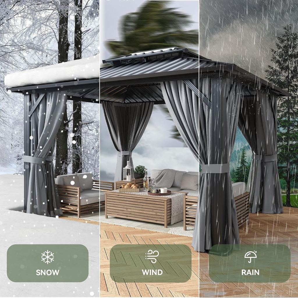 Aoxun 10x12 Hardtop Gazebo With Double Galvanized Steel Roof, Gray