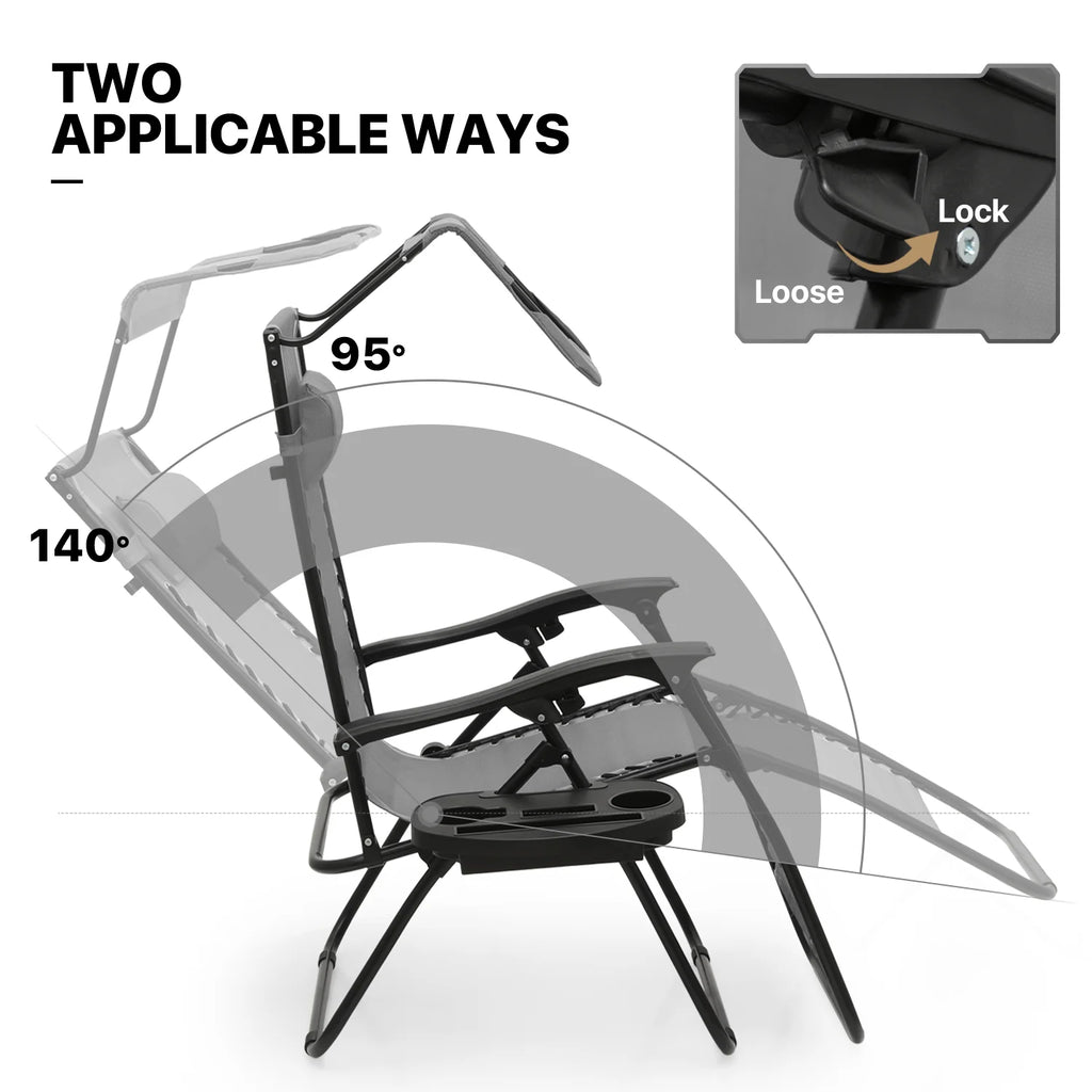 MoNiBloom Zero Gravity Reclining Chairs Set Of 2 With Canopy Shade And Headrest, Black - 330 lbs