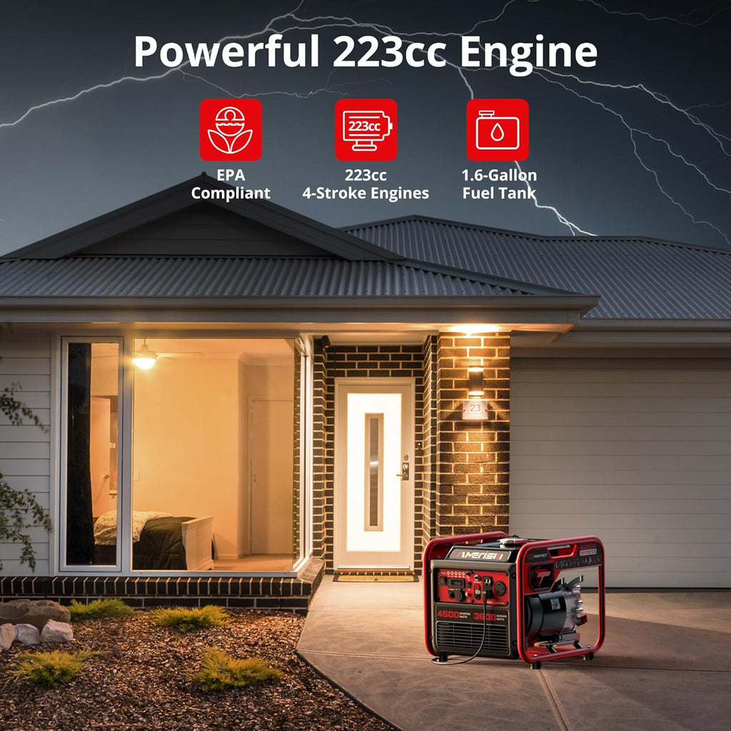 4500W Gas Inverter Generator, 223cc 4-Stroke, 120V 30A RV Outlet