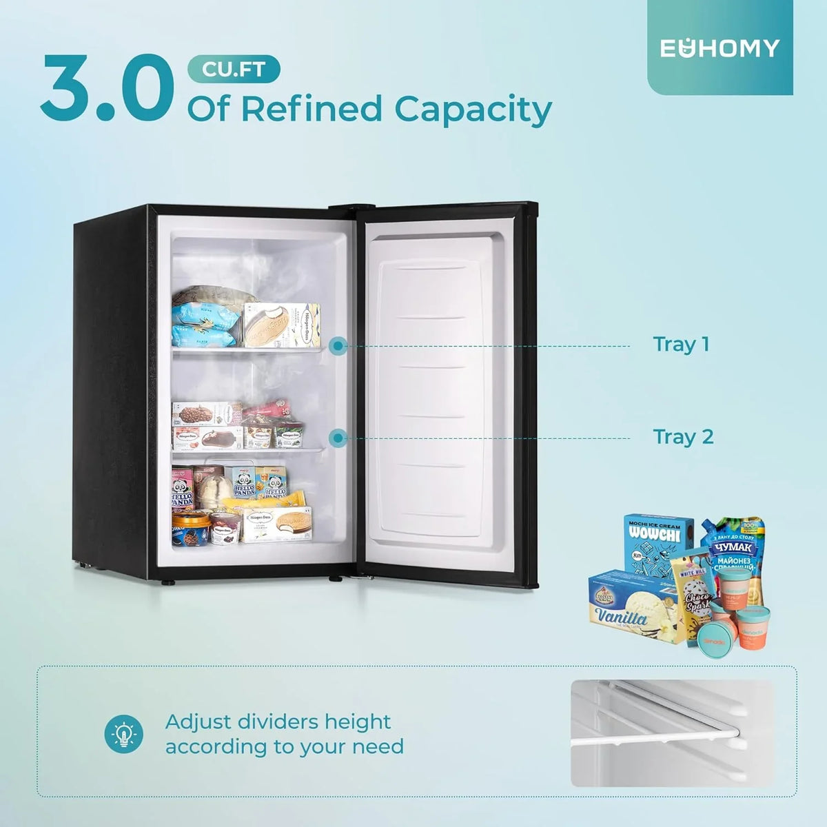 Euhomy Upright Compact Mini Freezer, 3.0 Cubic Feet, Single Door With Reversible Door