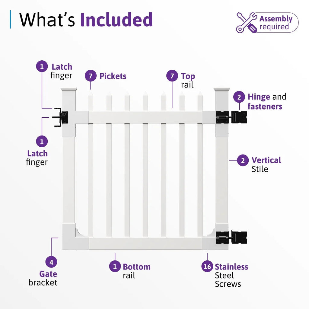 WamBam White Vinyl Picket Fence Panel Kit, 4ft H x 6ft W, 1 Panel + 1 Post - BL19101