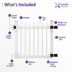 WamBam White Vinyl Picket Fence Panel Kit, 4ft H x 6ft W, 1 Panel + 1 Post - BL19101