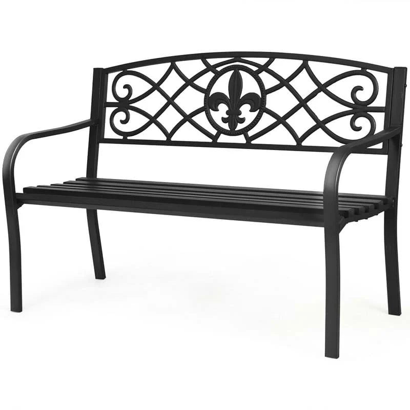 50.5in Black Steel Outdoor Patio Garden Bench - 500lbs Capacity